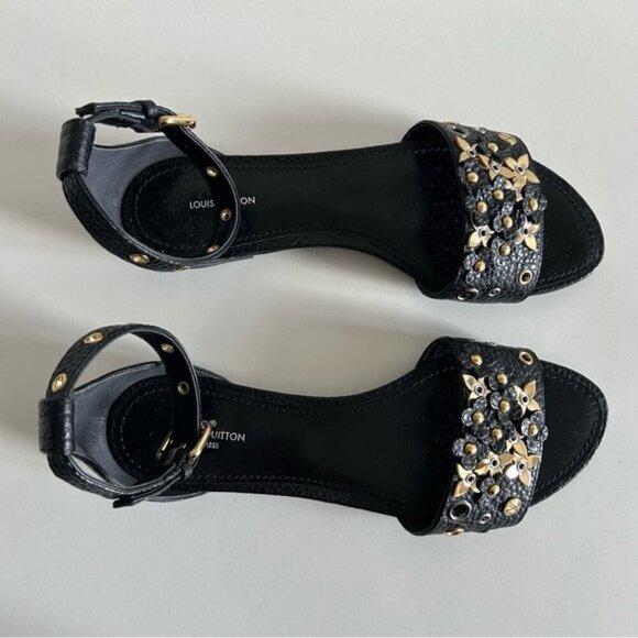 LOUIS VUITTON TROPICAL BLOOM SANDALS SHOES SZ 37 BLACK BNIB LIMITED EDITION - Picture 4 of 9